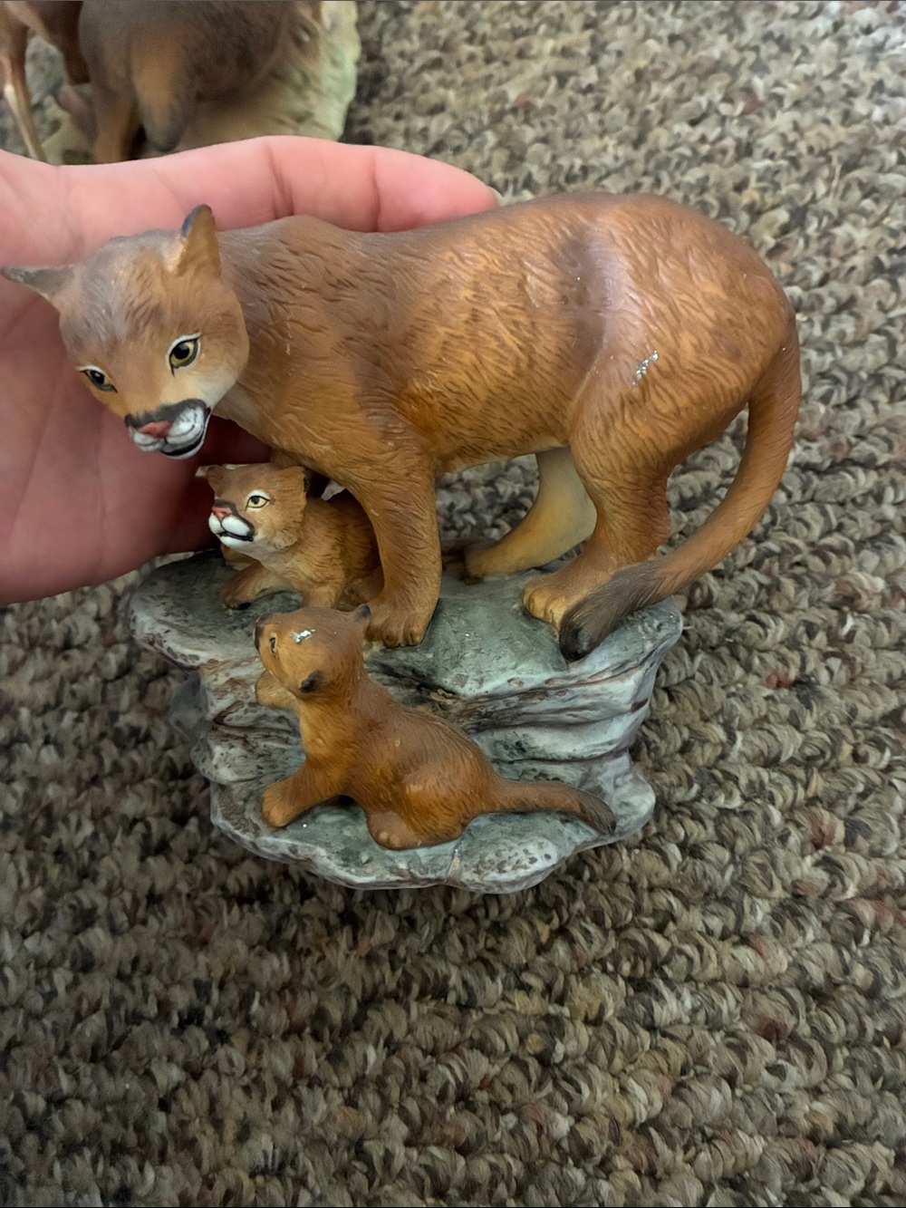 Brown Mountain Lion Family Figurine Decorative Accent